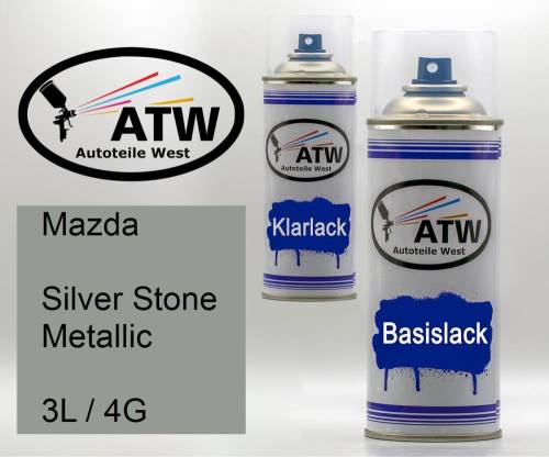 Mazda, Silver Stone Metallic, 3L / 4G: 400ml Sprühdose + 400ml Klarlack - Set, von ATW Autoteile West.